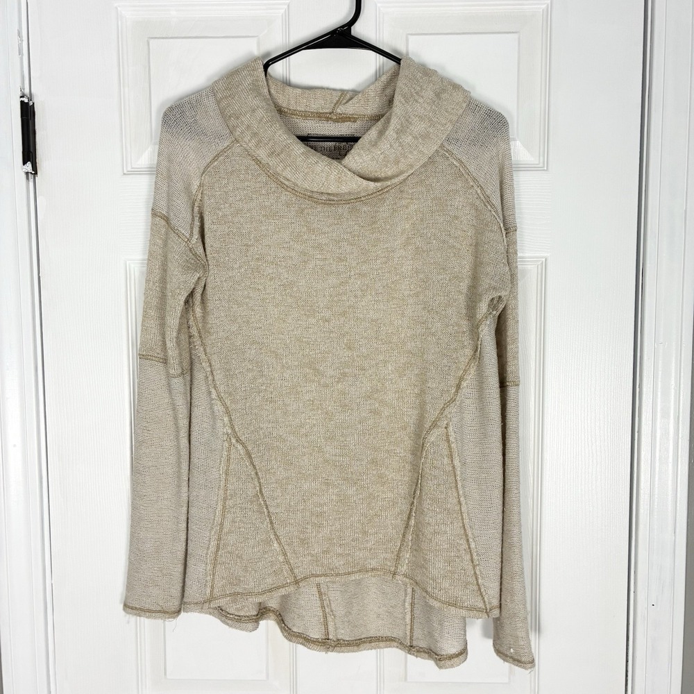 We The Free People Lightweight Drapey Cowl Neck Beige Tan Sweater Womens Small
